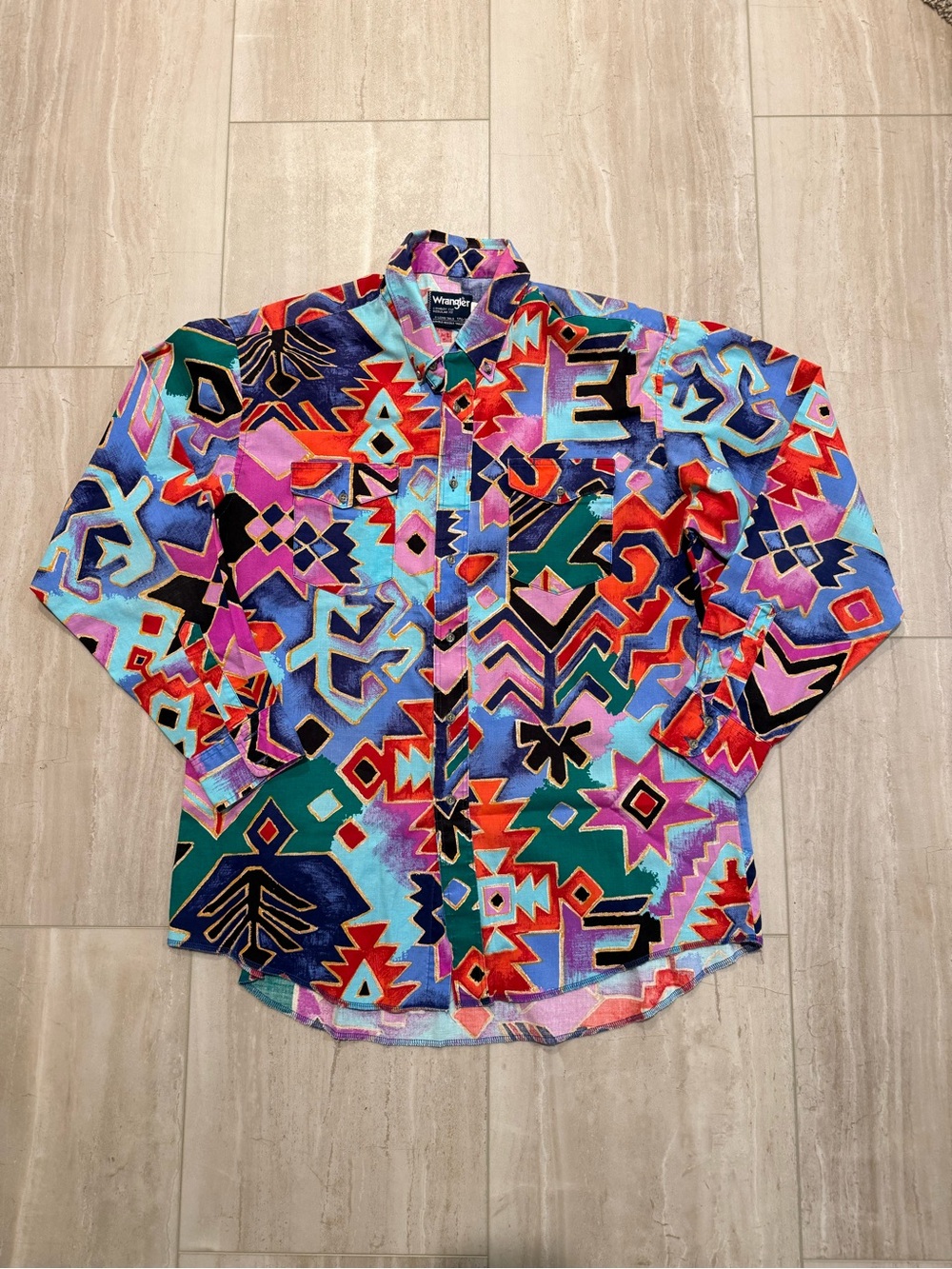 Wrangler Multicolor Geometric Button-Down Shirt - Teal, Purple, Pink, Red, Black
